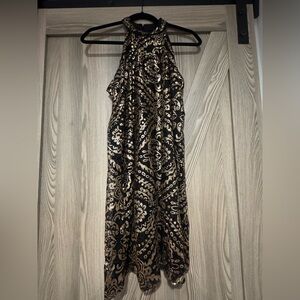 Alya One Shoulder Black and Gold Dress